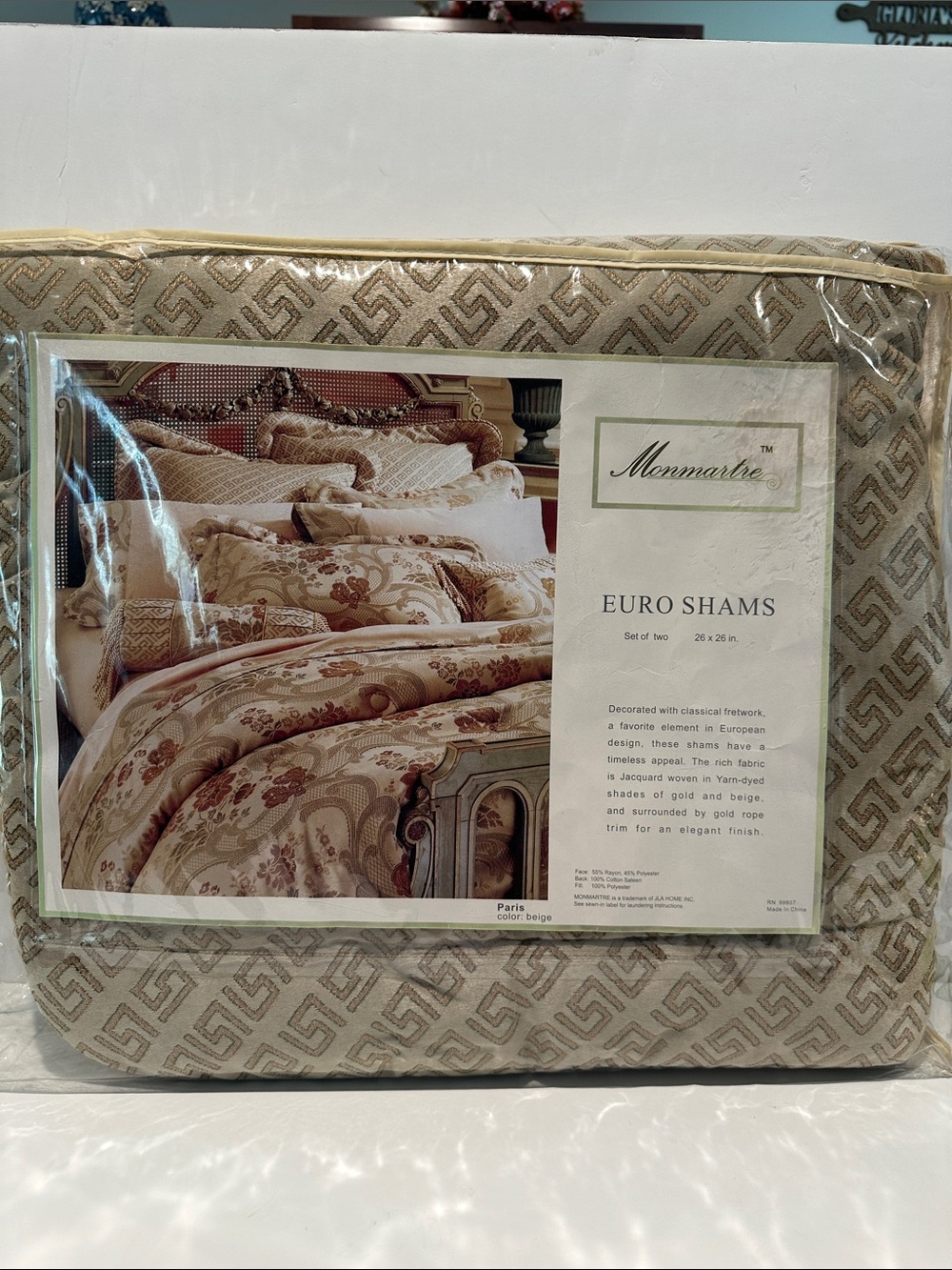 Monmartre Set of 2 Euro Shams Decorated with Classical Fretwork in Jacquard.